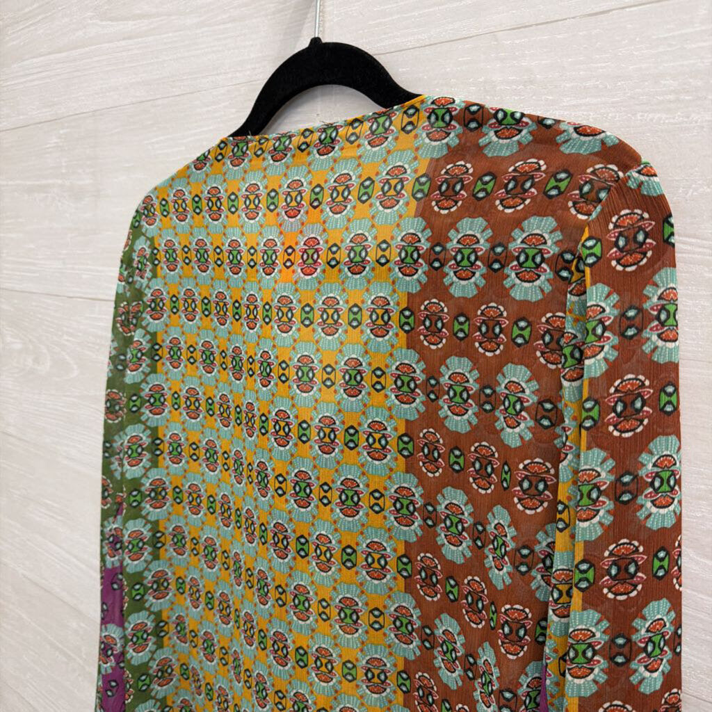 Zara Green/ Multi Print Long Sleeve Top Medium