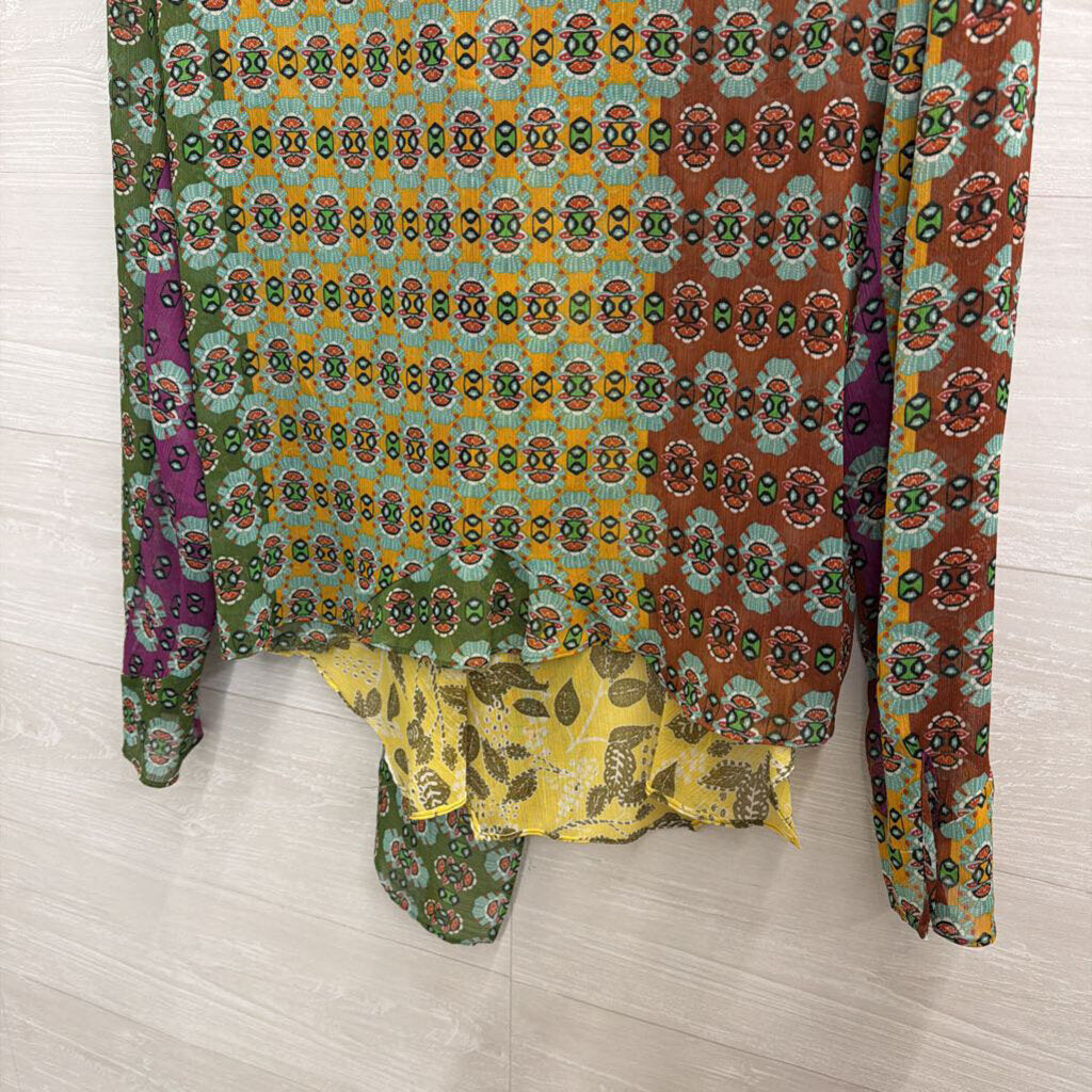 Zara Green/ Multi Print Long Sleeve Top Medium
