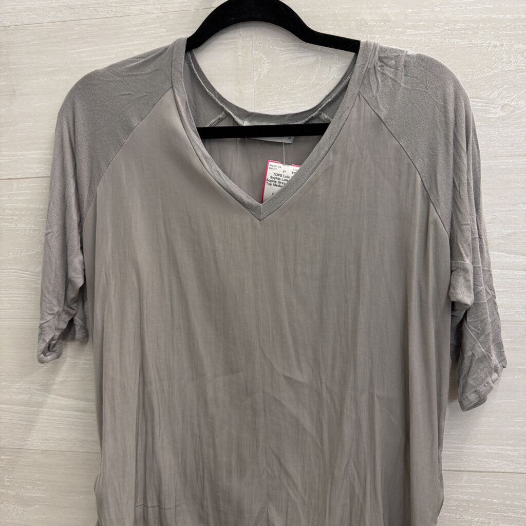 Lola and Sophie Grey V Neck Top Medium