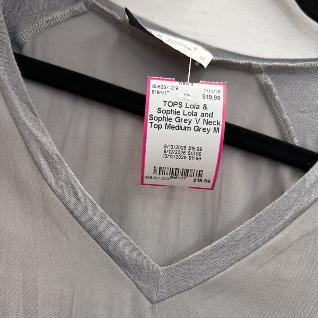 Lola and Sophie Grey V Neck Top Medium