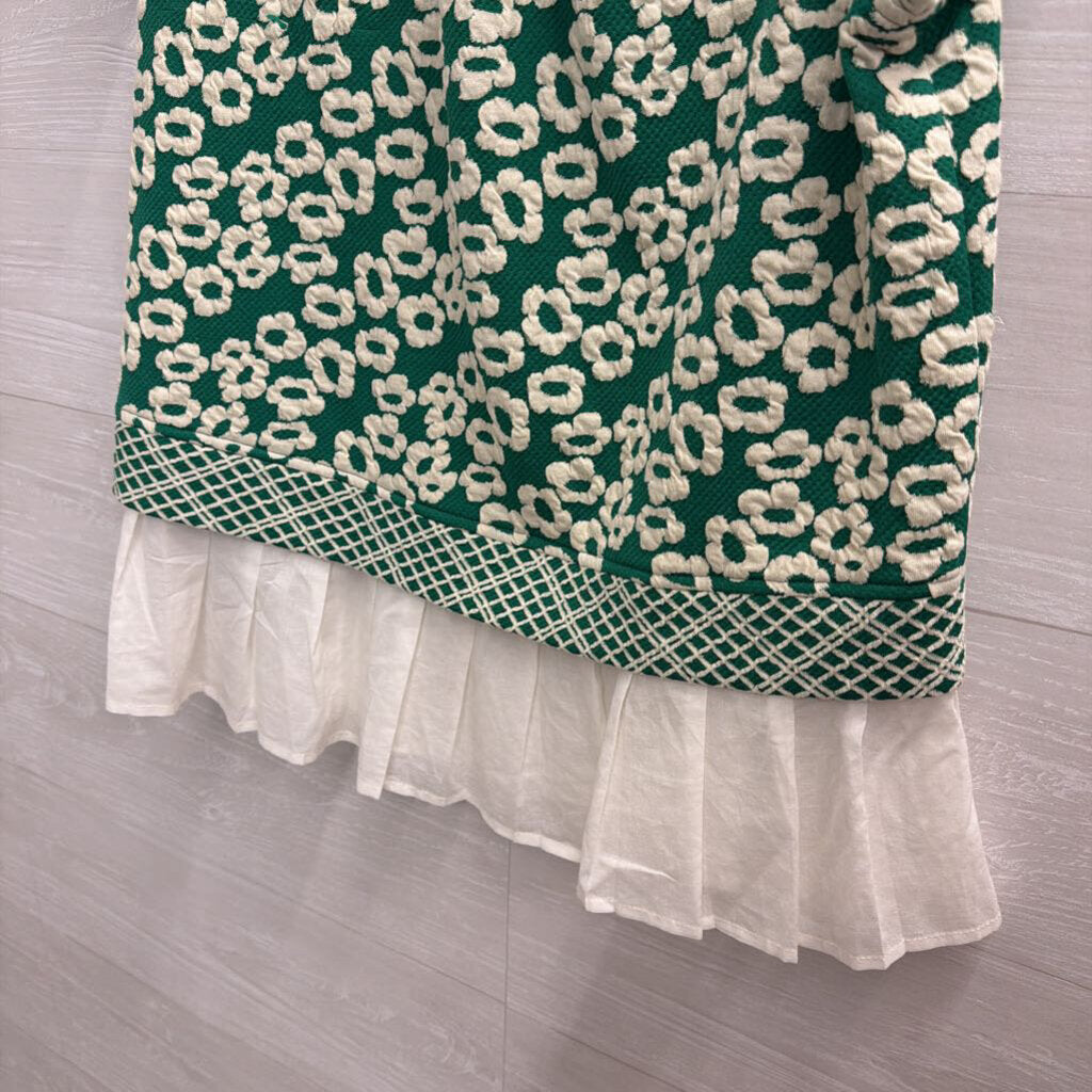 VOY Green/ Cream Textured Print Short Sleeve Top Medium