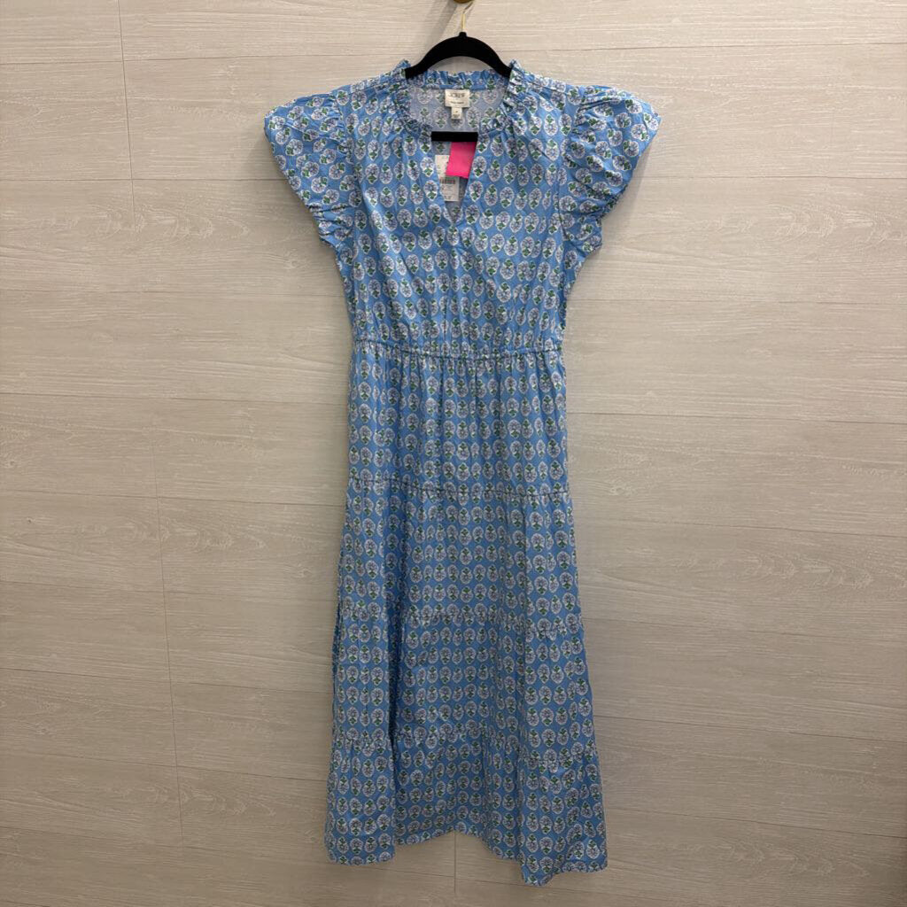 J Crew Blue Print Short Sleeve Maxi Willa Dress 4