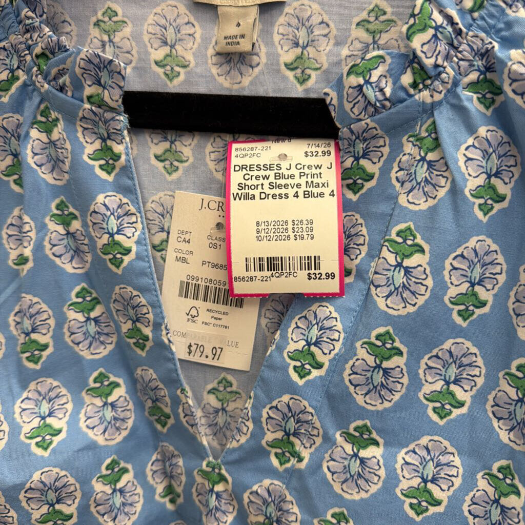 J Crew Blue Print Short Sleeve Maxi Willa Dress 4