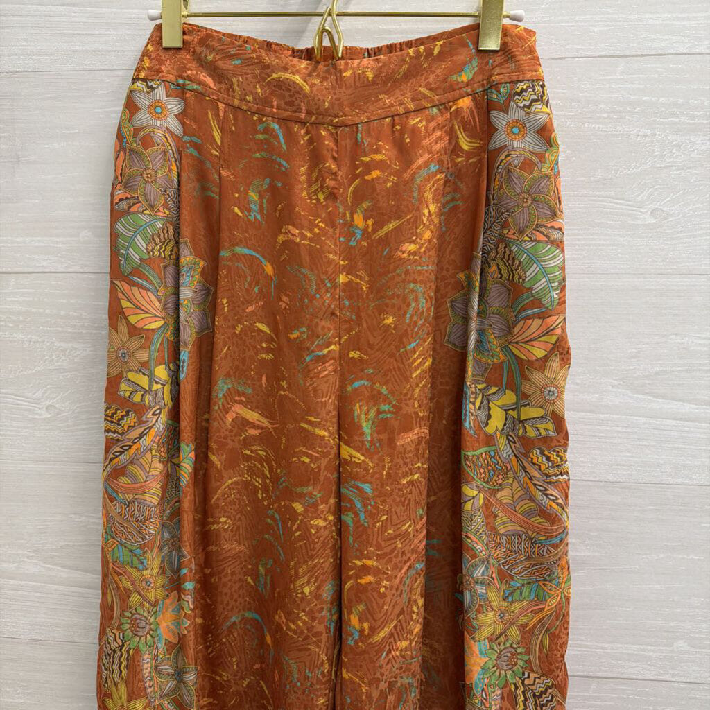 Current Air Brown/ Multi Print Wide Leg Pants Medium