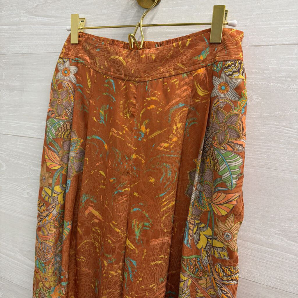 Current Air Brown/ Multi Print Wide Leg Pants Medium