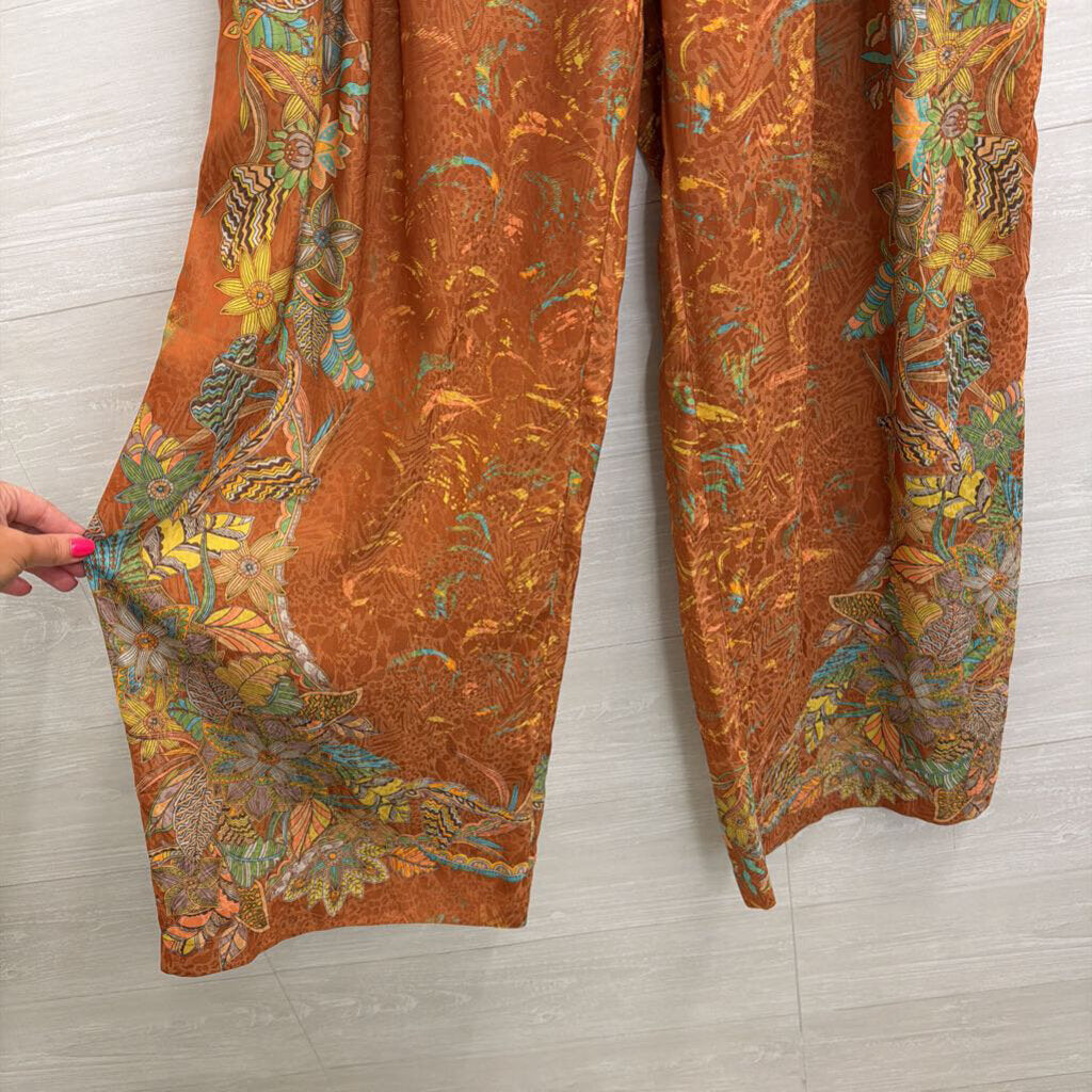 Current Air Brown/ Multi Print Wide Leg Pants Medium