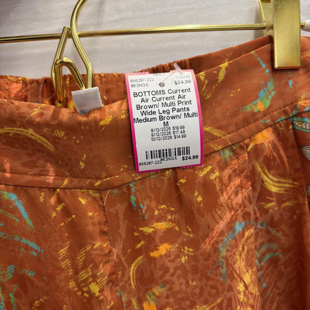 Current Air Brown/ Multi Print Wide Leg Pants Medium