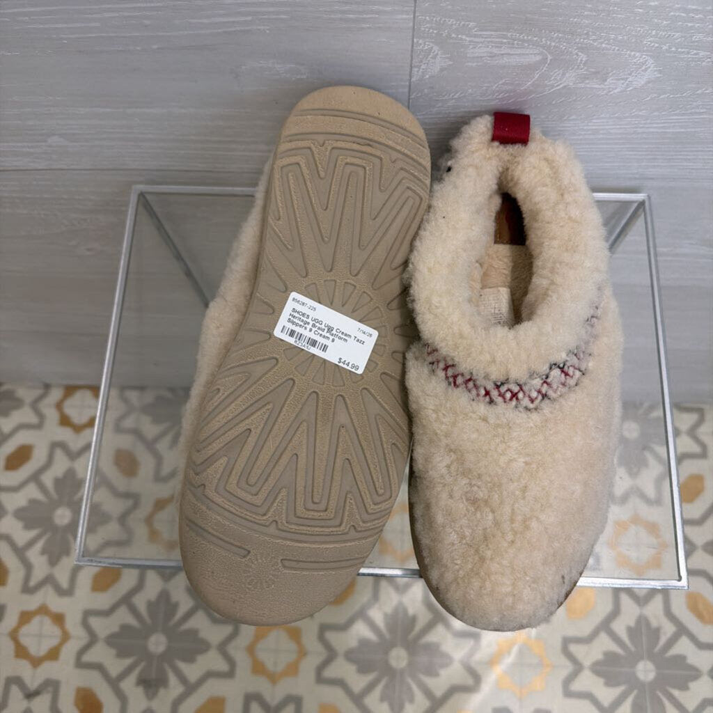 Ugg Cream Tazz Heritage Braid Platform Slippers 9