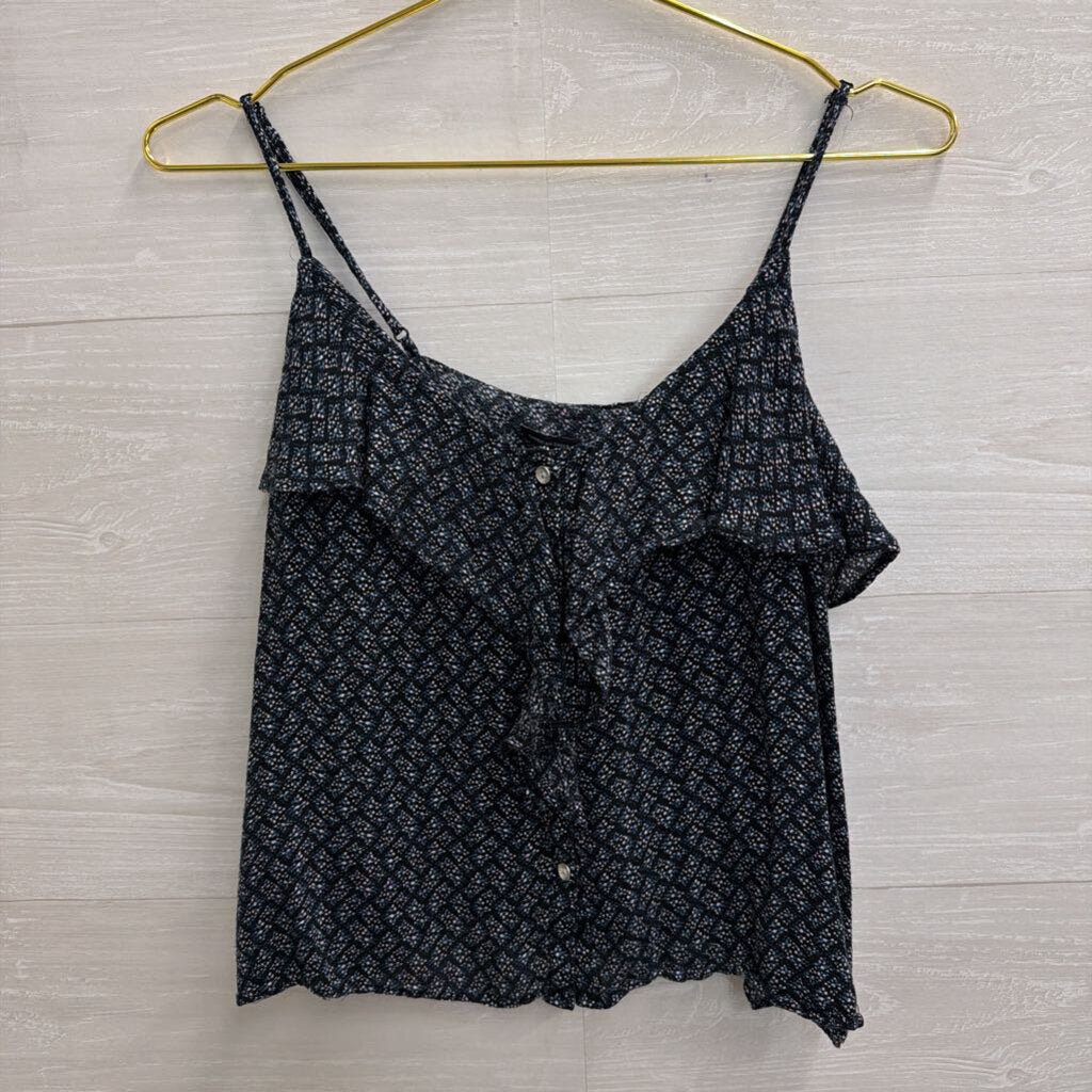 American Eagle Navy Print Cropped Tank Top Small