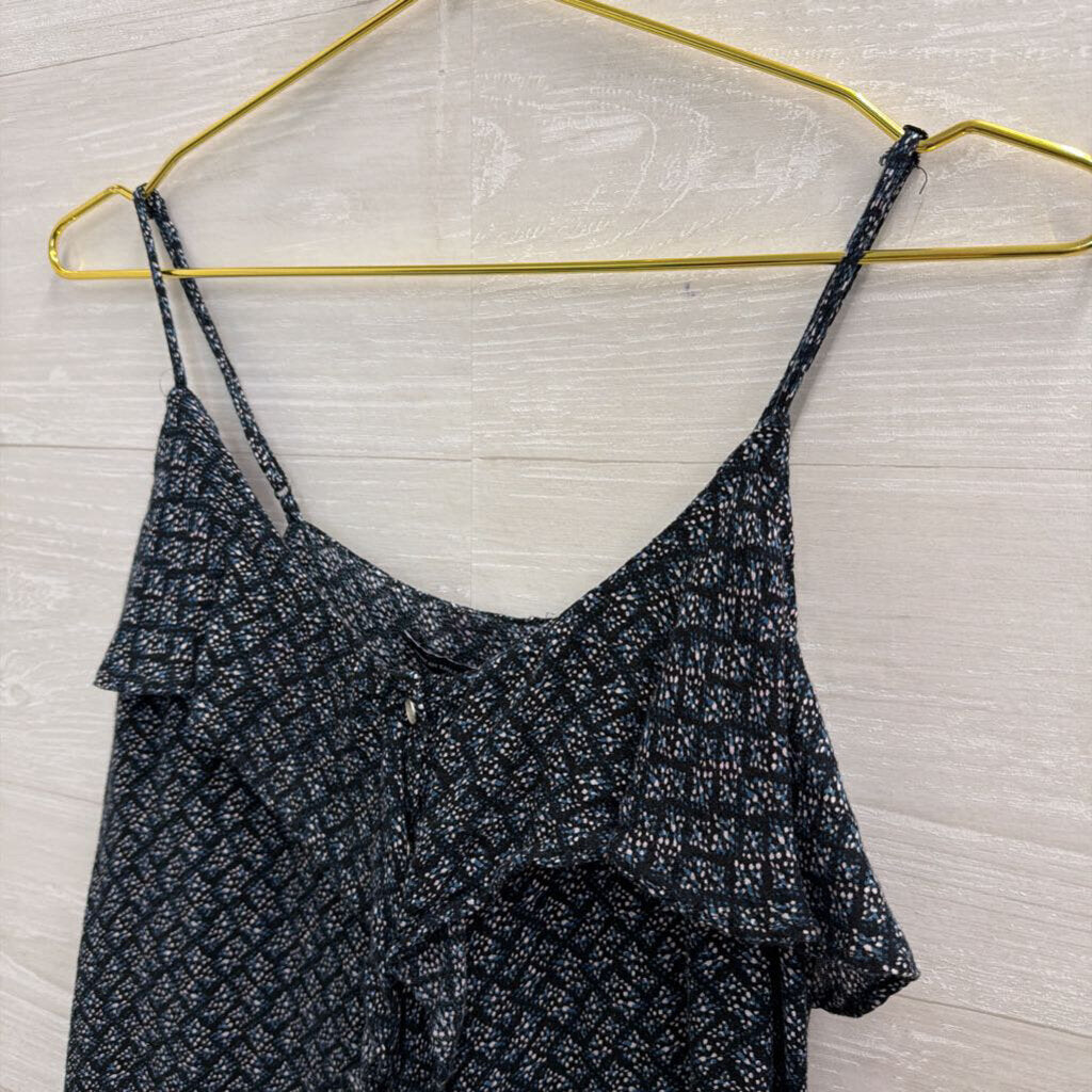 American Eagle Navy Print Cropped Tank Top Small