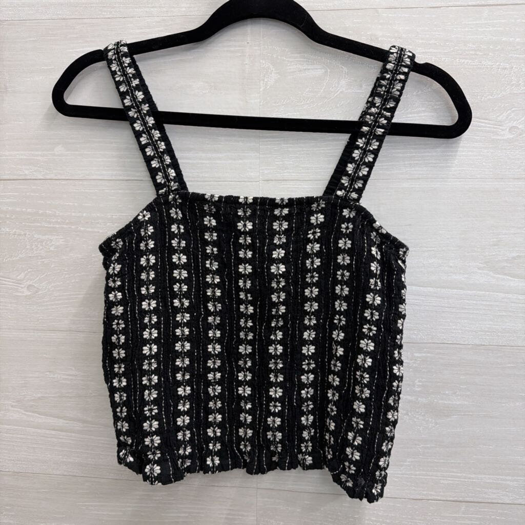 American Eagle Black/ White Print Cropped Tank Top Medium