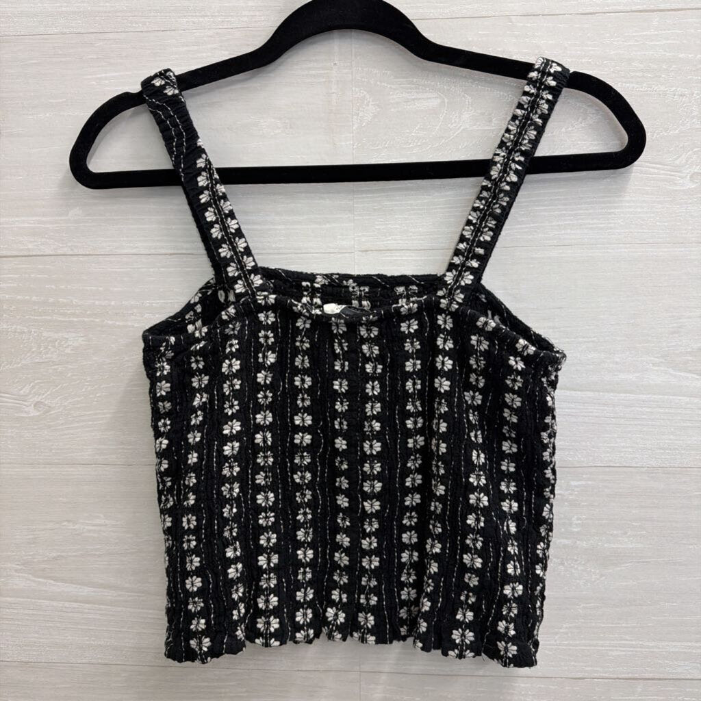 American Eagle Black/ White Print Cropped Tank Top Medium