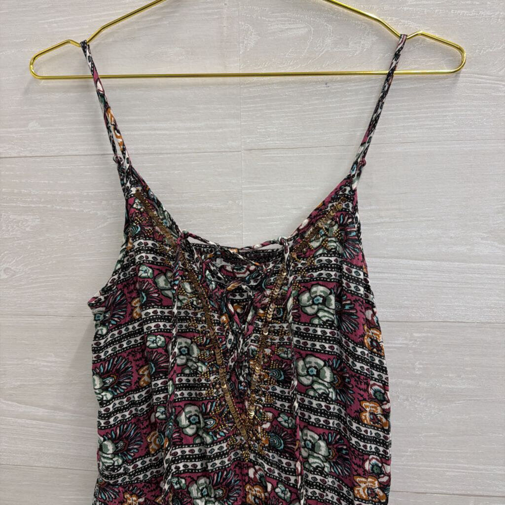 American Eagle Purple/ Multi Print Beaded Detail Romper Small