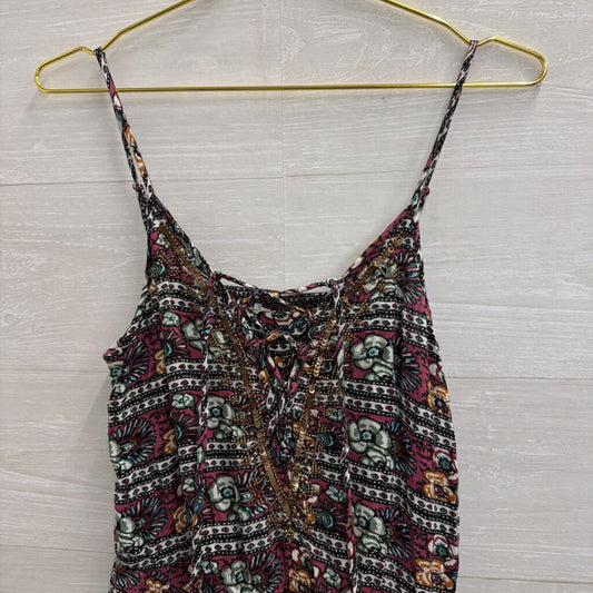 American Eagle Purple/ Multi Print Beaded Detail Romper Small