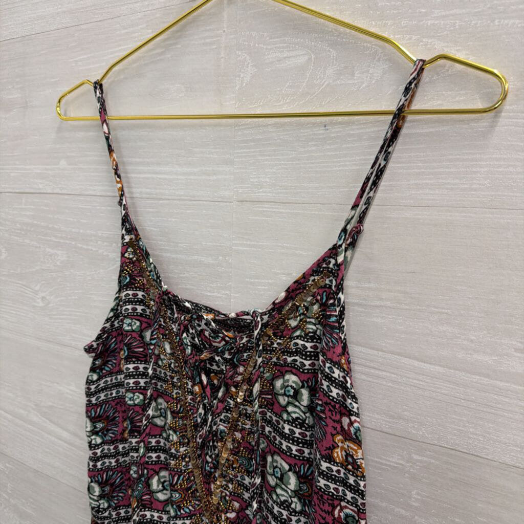 American Eagle Purple/ Multi Print Beaded Detail Romper Small