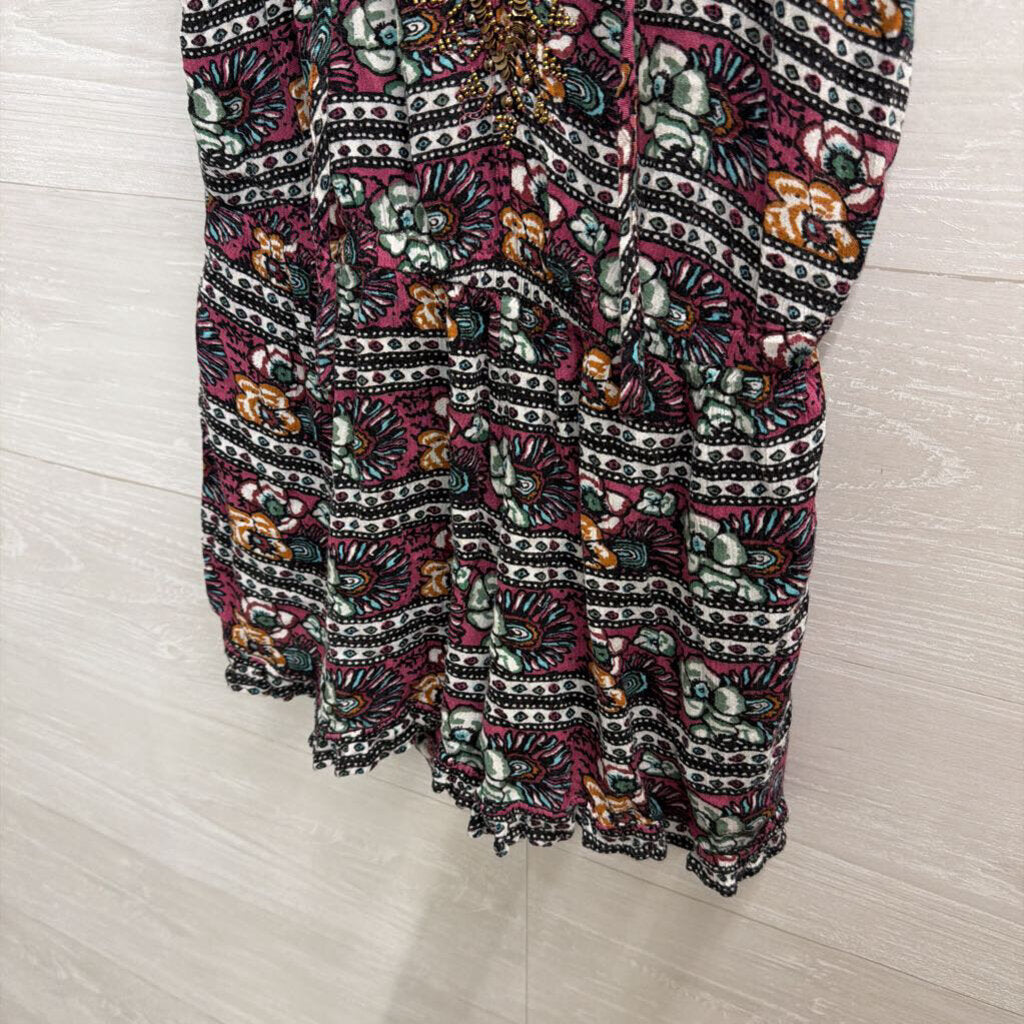 American Eagle Purple/ Multi Print Beaded Detail Romper Small