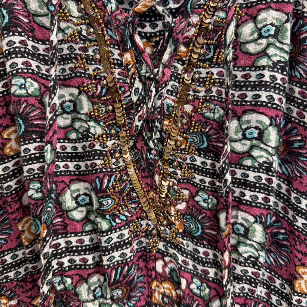 American Eagle Purple/ Multi Print Beaded Detail Romper Small