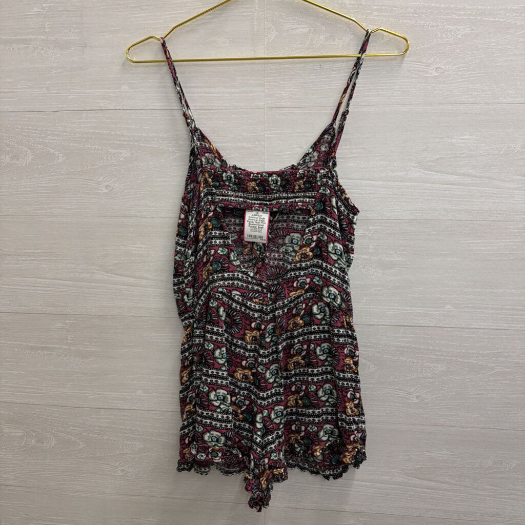 American Eagle Purple/ Multi Print Beaded Detail Romper Small