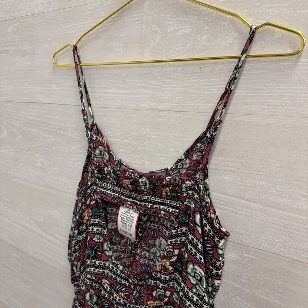 American Eagle Purple/ Multi Print Beaded Detail Romper Small