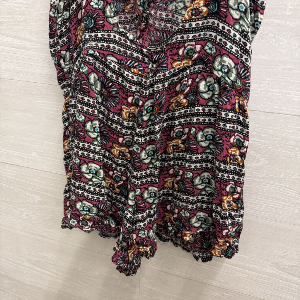American Eagle Purple/ Multi Print Beaded Detail Romper Small