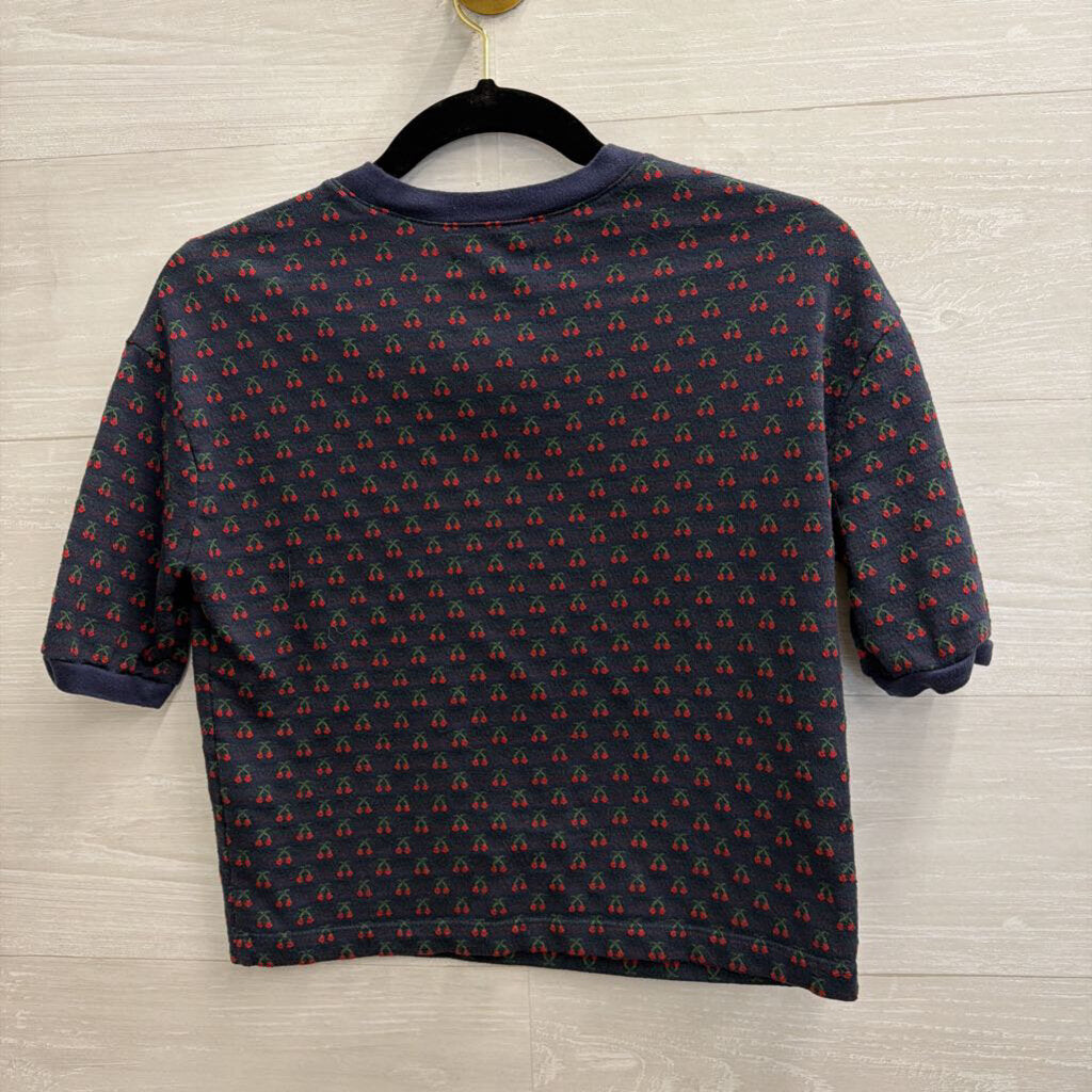 Madewell Navy/ Red Cherry Print Cropped Short Sleeve Top Extra Small