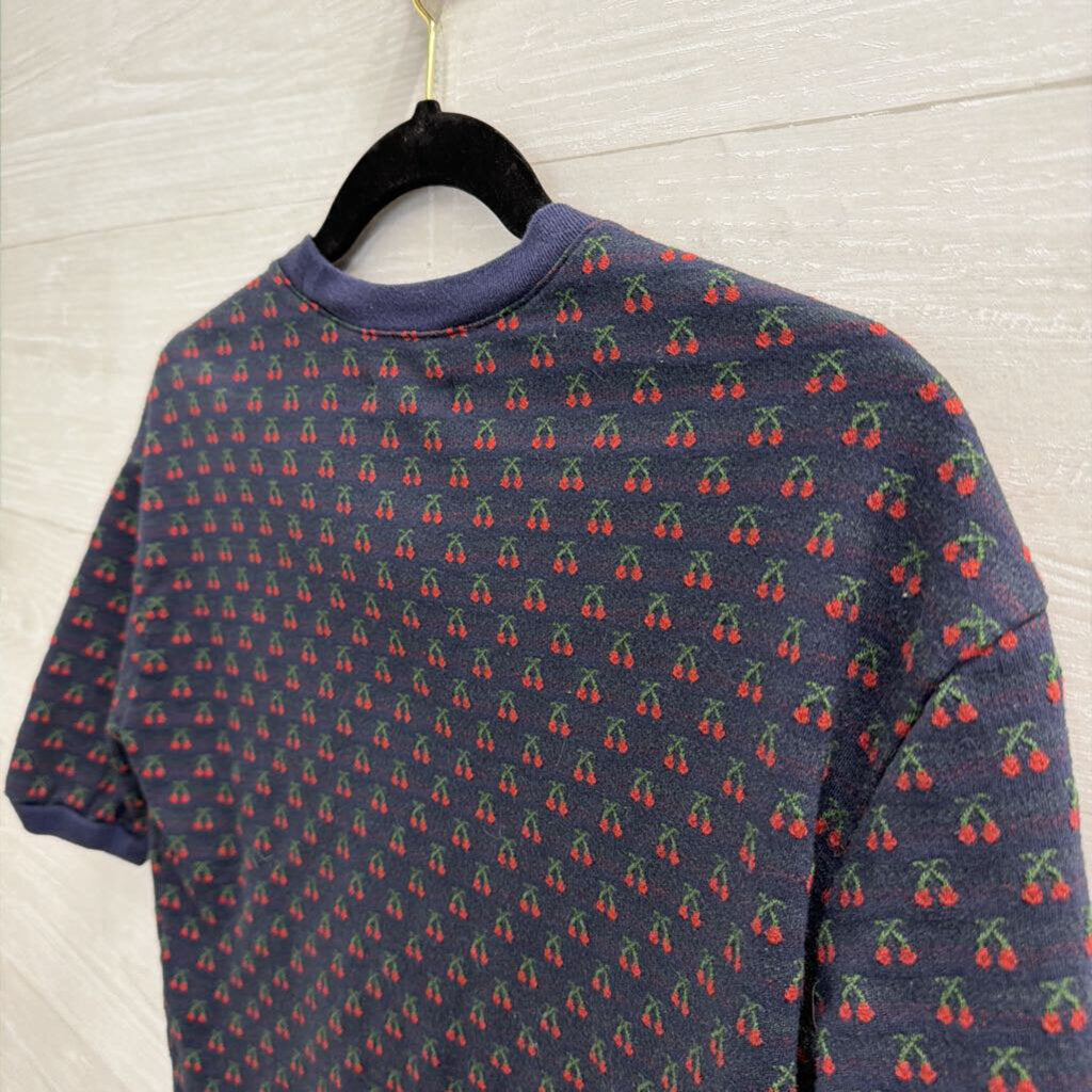 Madewell Navy/ Red Cherry Print Cropped Short Sleeve Top Extra Small