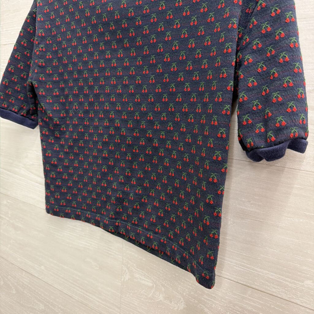 Madewell Navy/ Red Cherry Print Cropped Short Sleeve Top Extra Small