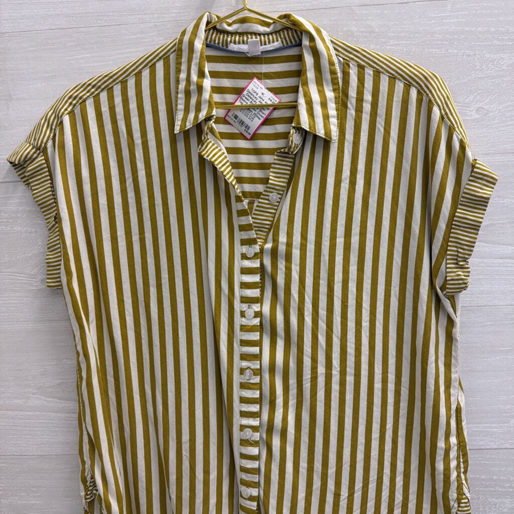 Jane and Delancey White/ Green Striped Short Sleeve Button Down Top Medium