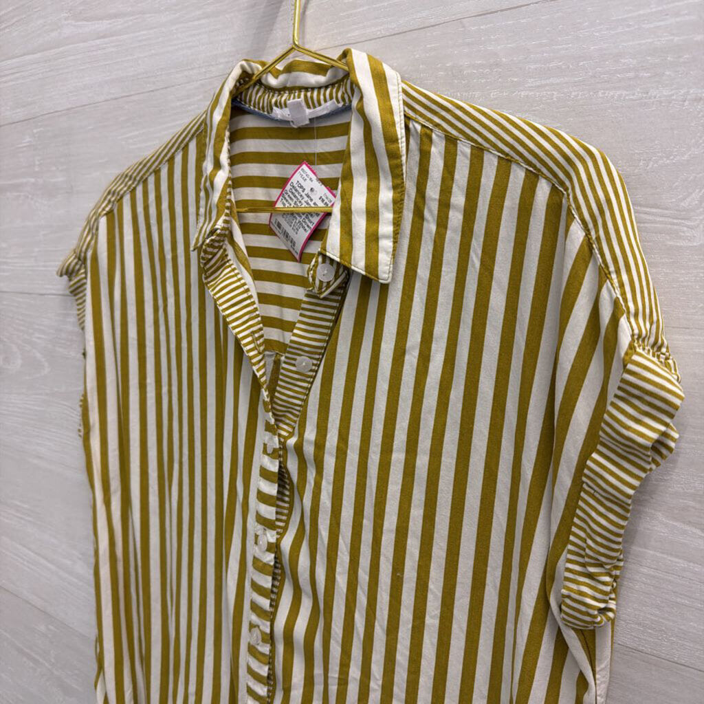 Jane and Delancey White/ Green Striped Short Sleeve Button Down Top Medium