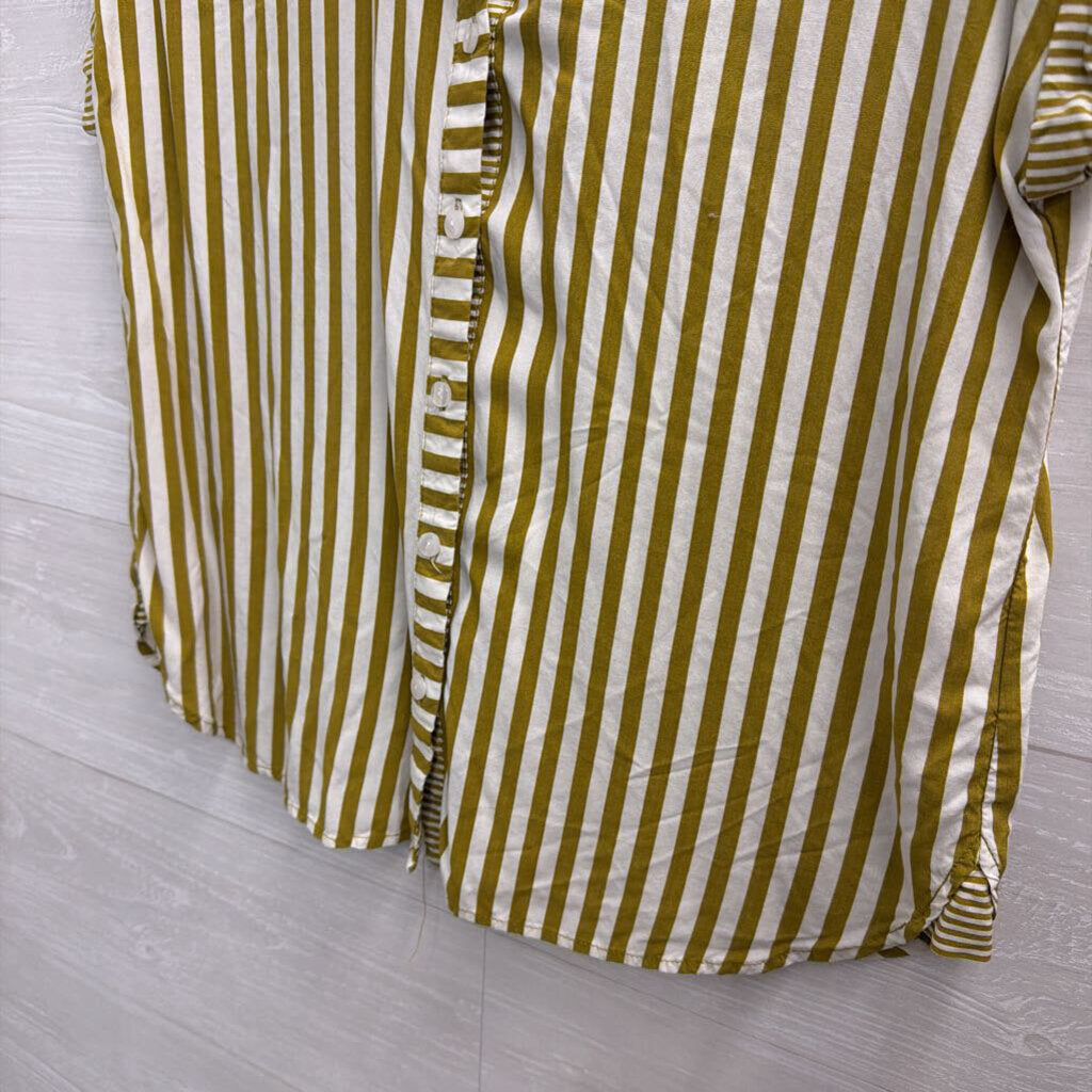 Jane and Delancey White/ Green Striped Short Sleeve Button Down Top Medium