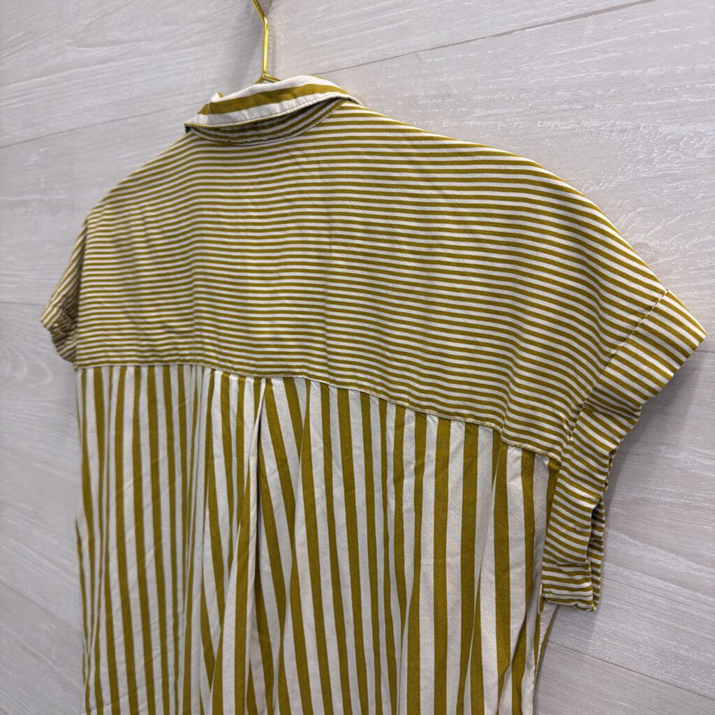 Jane and Delancey White/ Green Striped Short Sleeve Button Down Top Medium