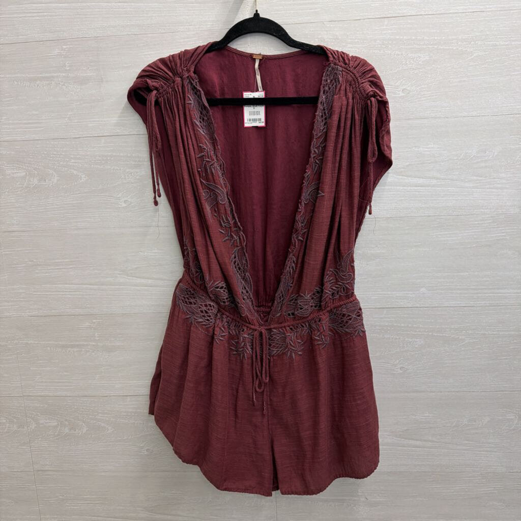 Free People Purple V Neck Weila Romper Small