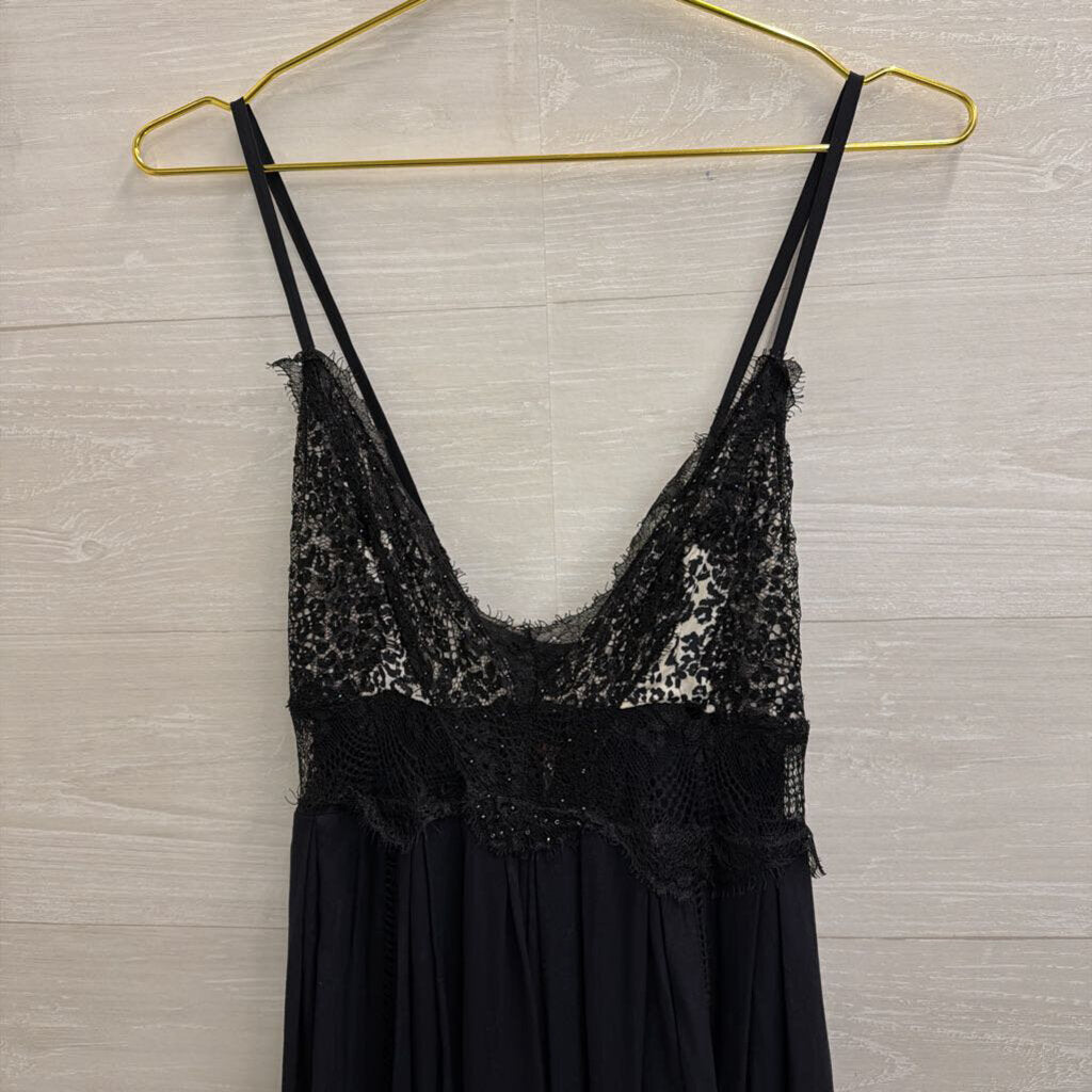 Free People Black Lace Top Wide Leg Jumpsuit Extra Small