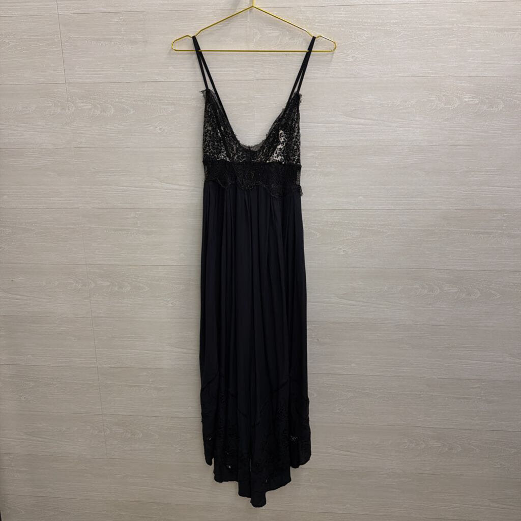 Free People Black Lace Top Wide Leg Jumpsuit Extra Small