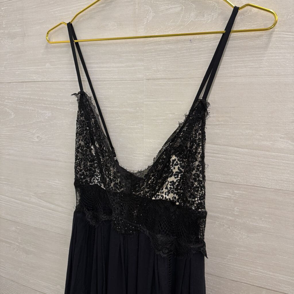 Free People Black Lace Top Wide Leg Jumpsuit Extra Small