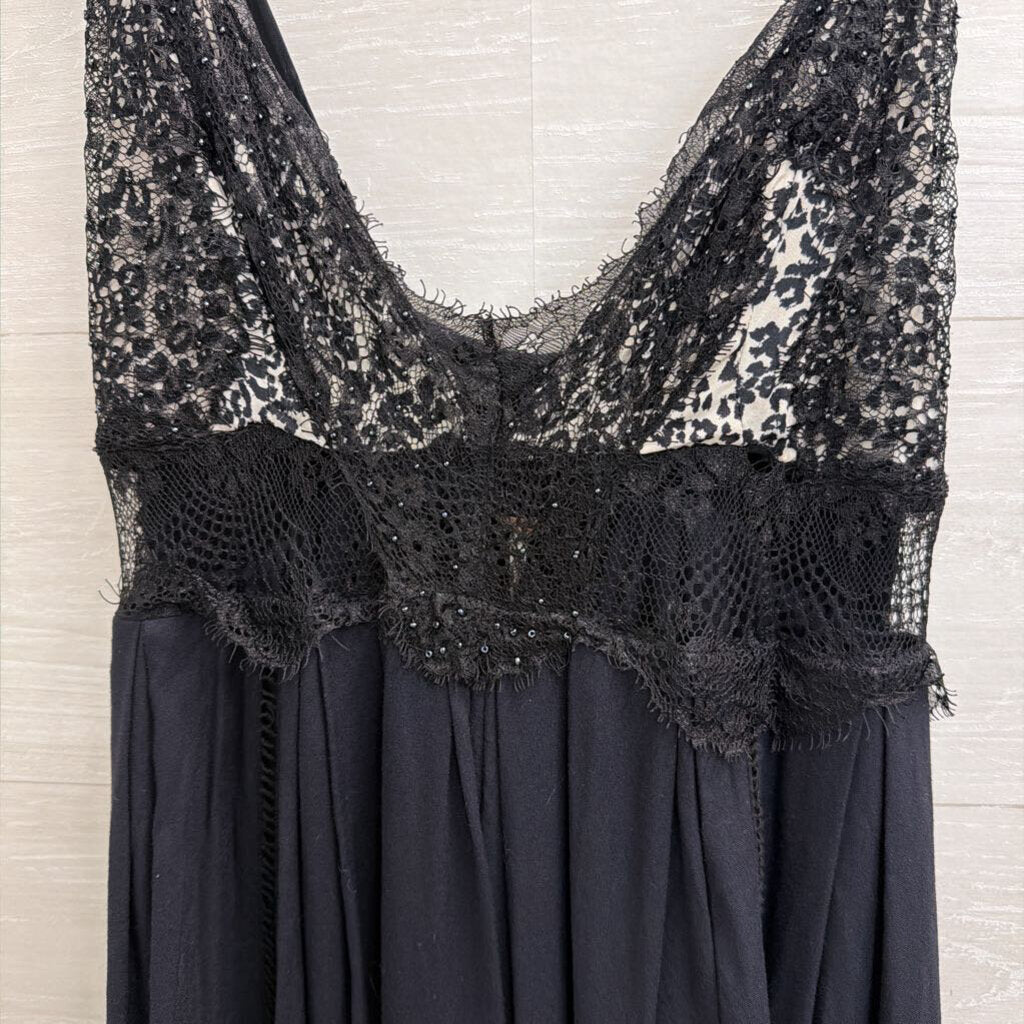 Free People Black Lace Top Wide Leg Jumpsuit Extra Small