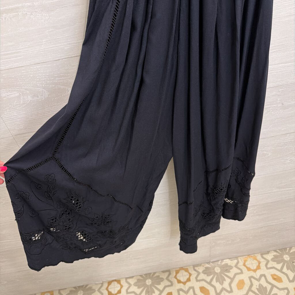 Free People Black Lace Top Wide Leg Jumpsuit Extra Small
