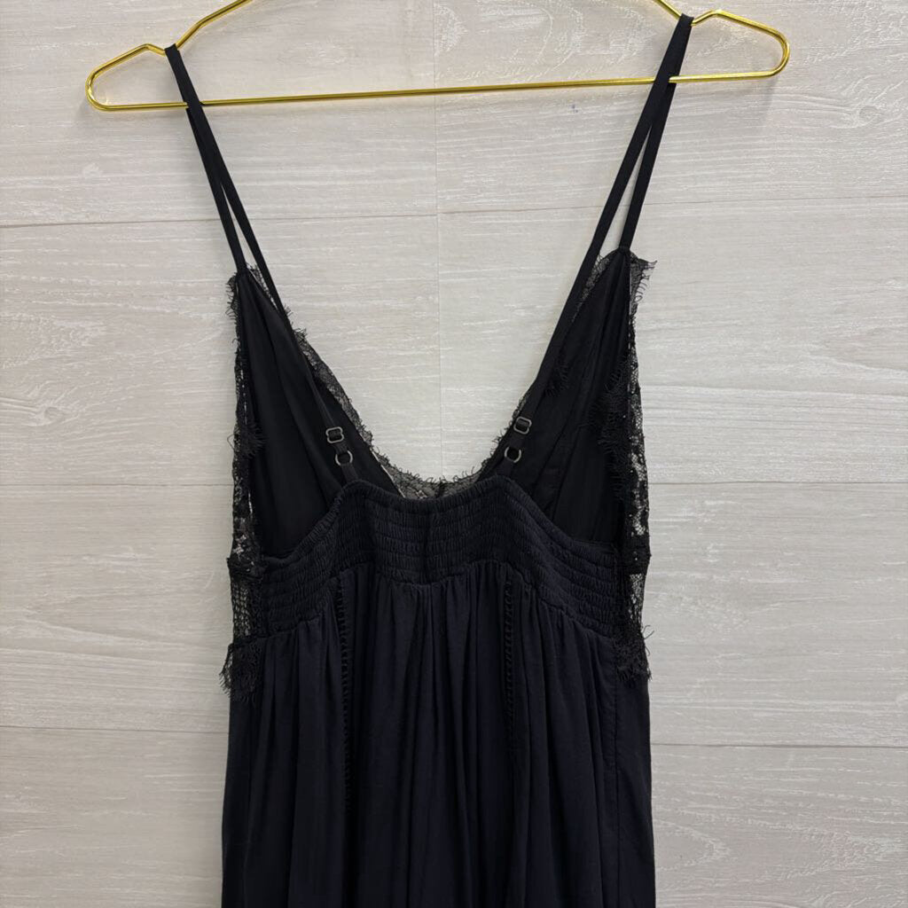 Free People Black Lace Top Wide Leg Jumpsuit Extra Small