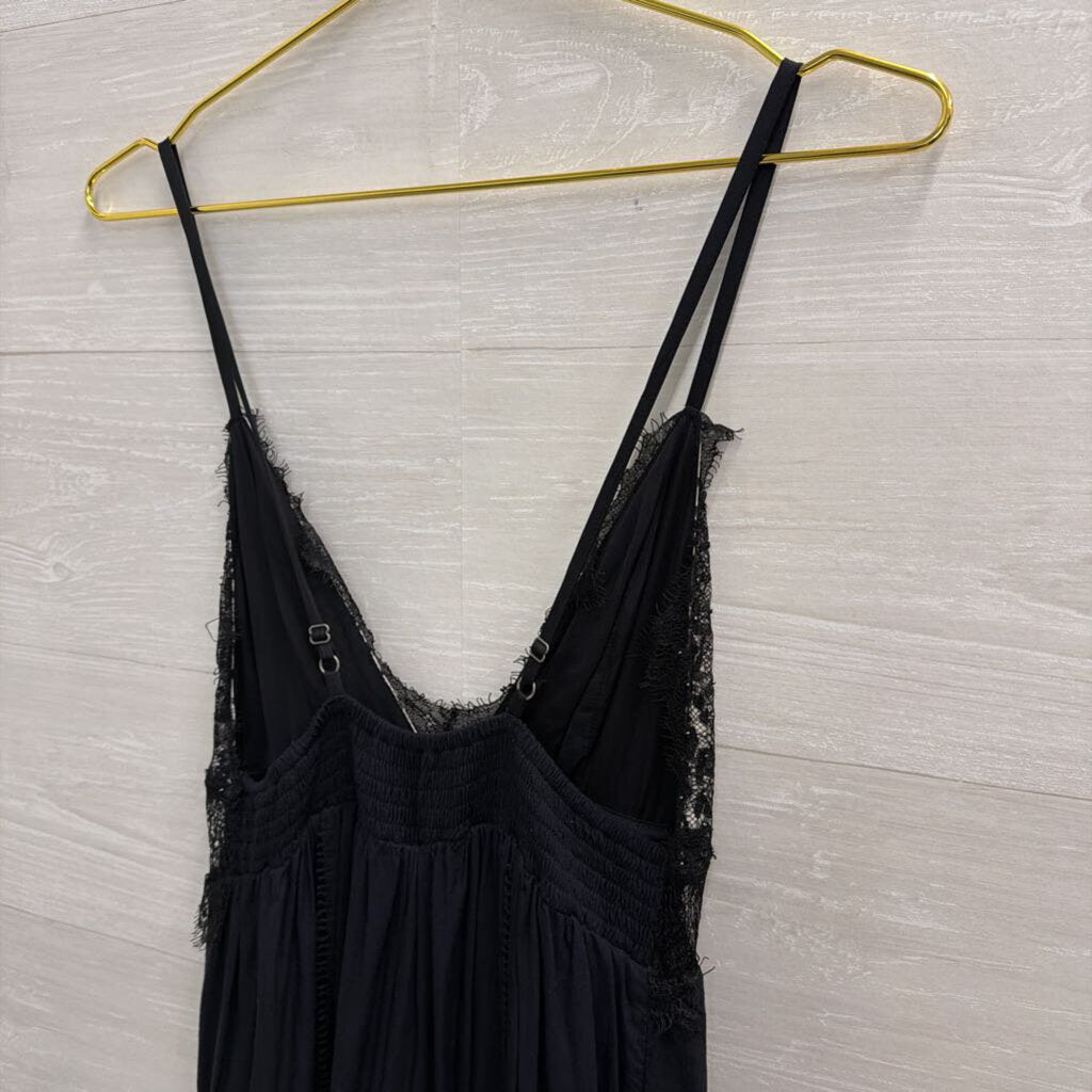 Free People Black Lace Top Wide Leg Jumpsuit Extra Small