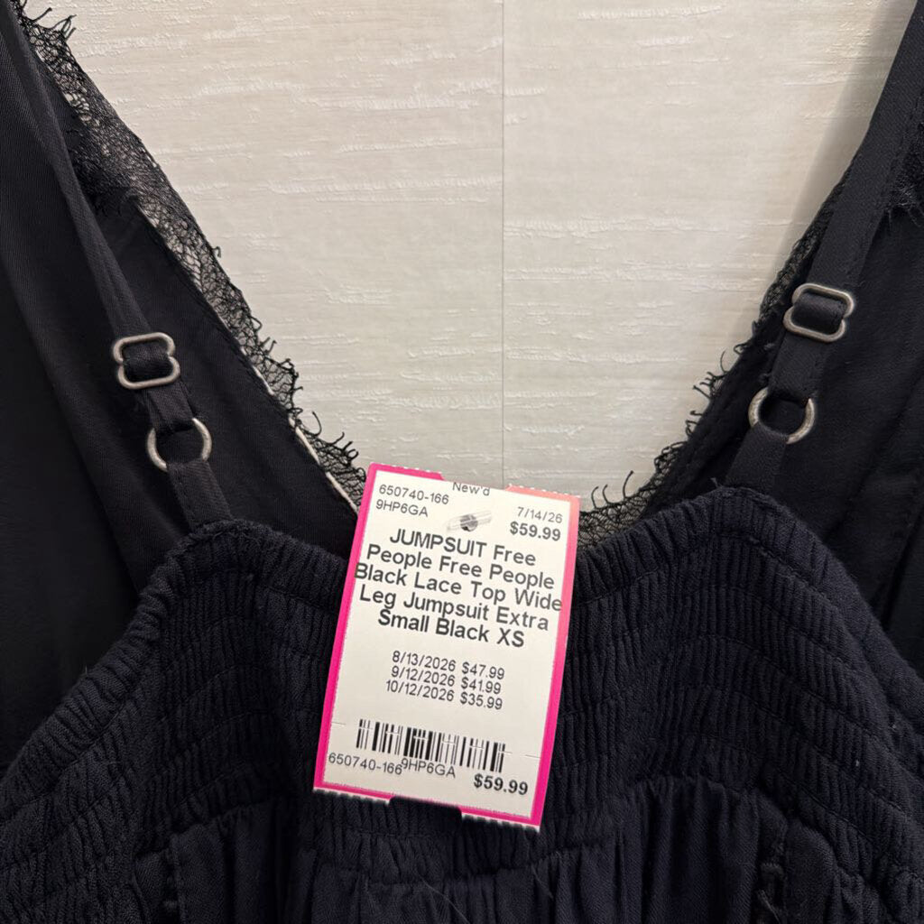 Free People Black Lace Top Wide Leg Jumpsuit Extra Small