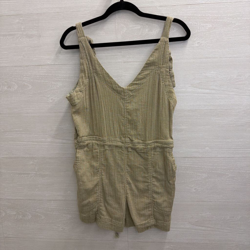Free People Green Ribbed Sorento Linen Shortall Romper Extra Small