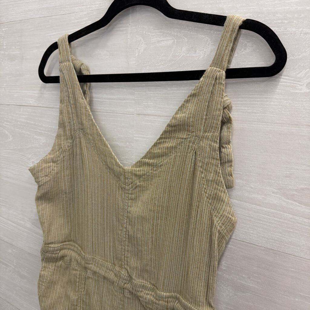 Free People Green Ribbed Sorento Linen Shortall Romper Extra Small