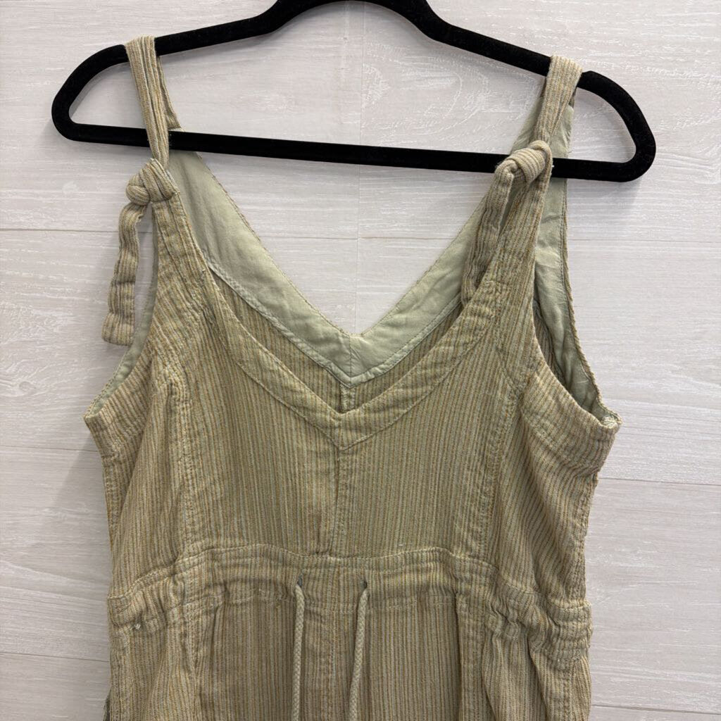 Free People Green Ribbed Sorento Linen Shortall Romper Extra Small