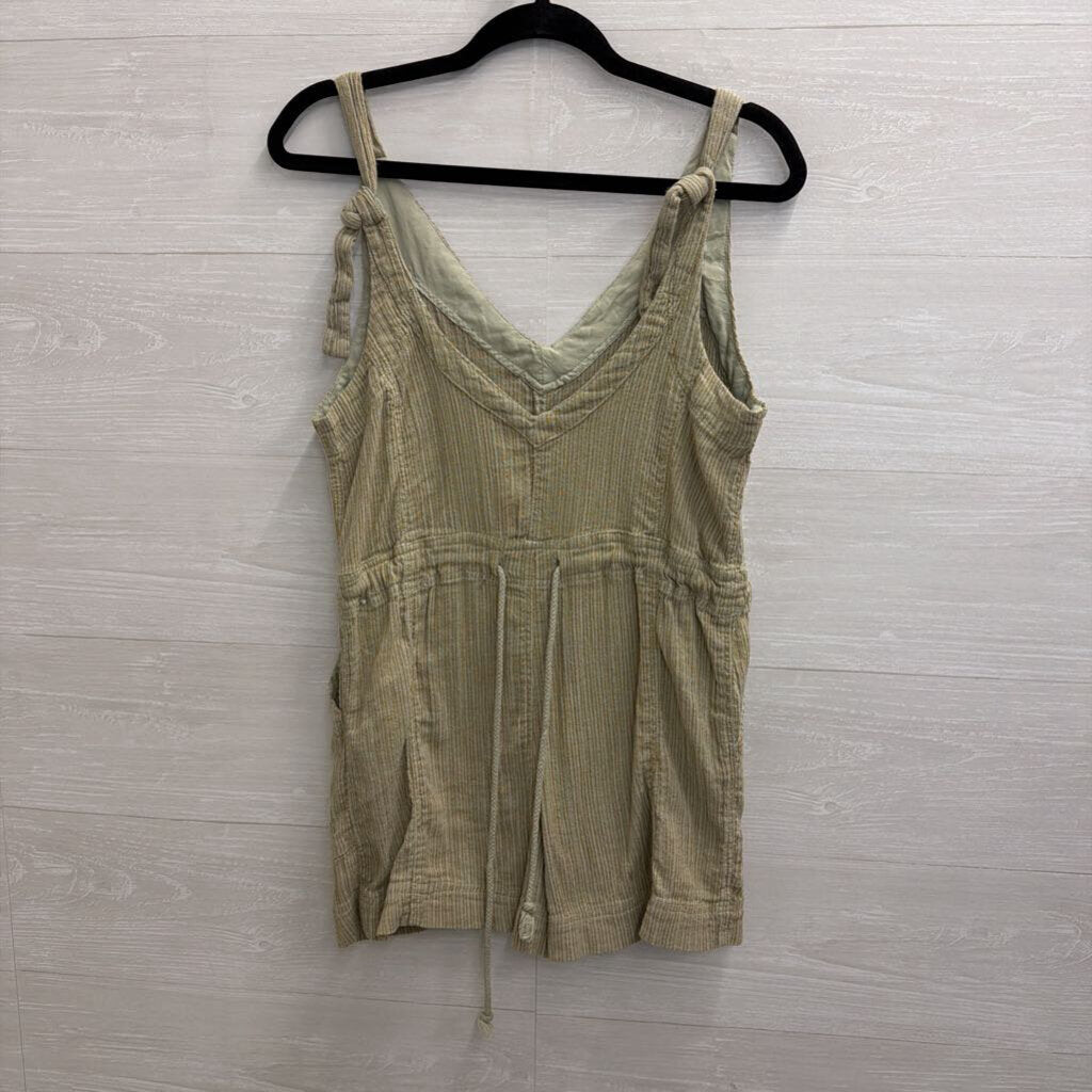 Free People Green Ribbed Sorento Linen Shortall Romper Extra Small