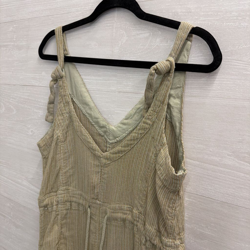 Free People Green Ribbed Sorento Linen Shortall Romper Extra Small