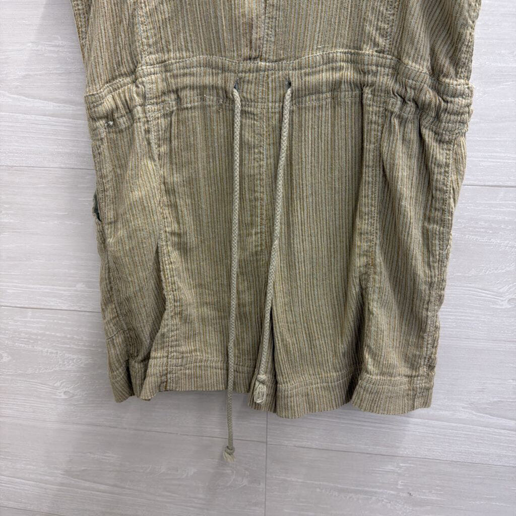 Free People Green Ribbed Sorento Linen Shortall Romper Extra Small