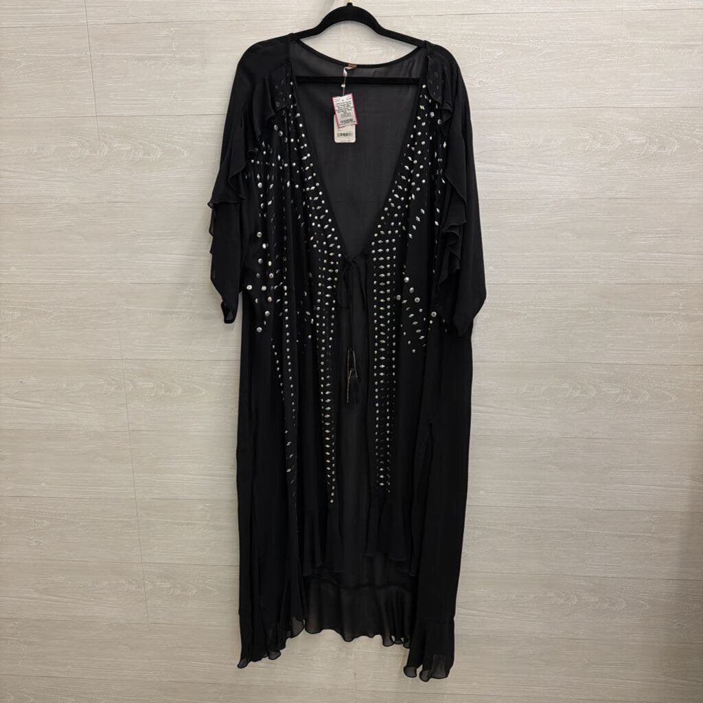 Free People Black/ Silver 'So Billie Studded Duster' One Size