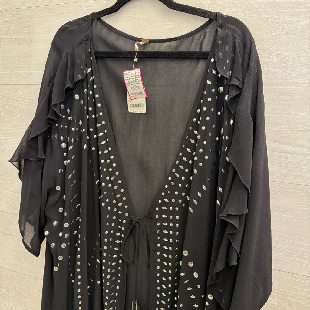 Free People Black/ Silver 'So Billie Studded Duster' One Size