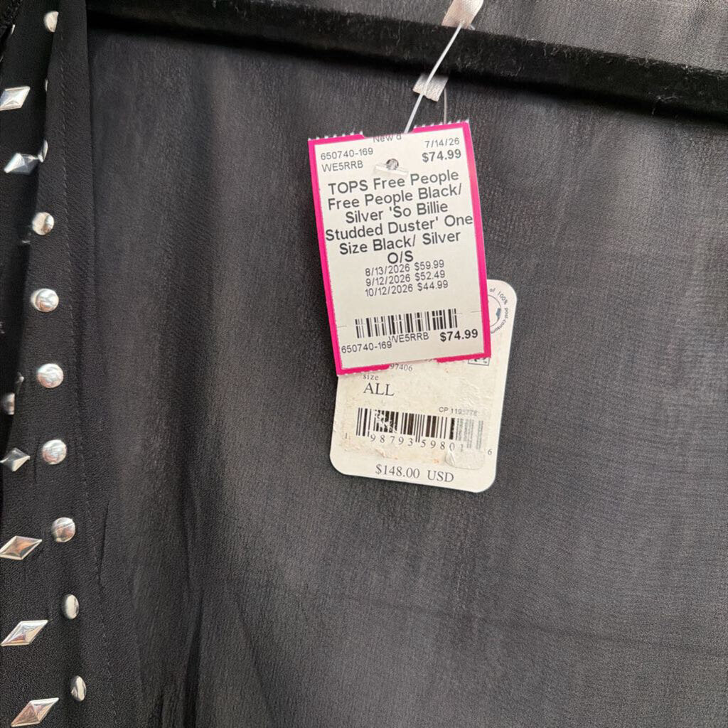 Free People Black/ Silver 'So Billie Studded Duster' One Size