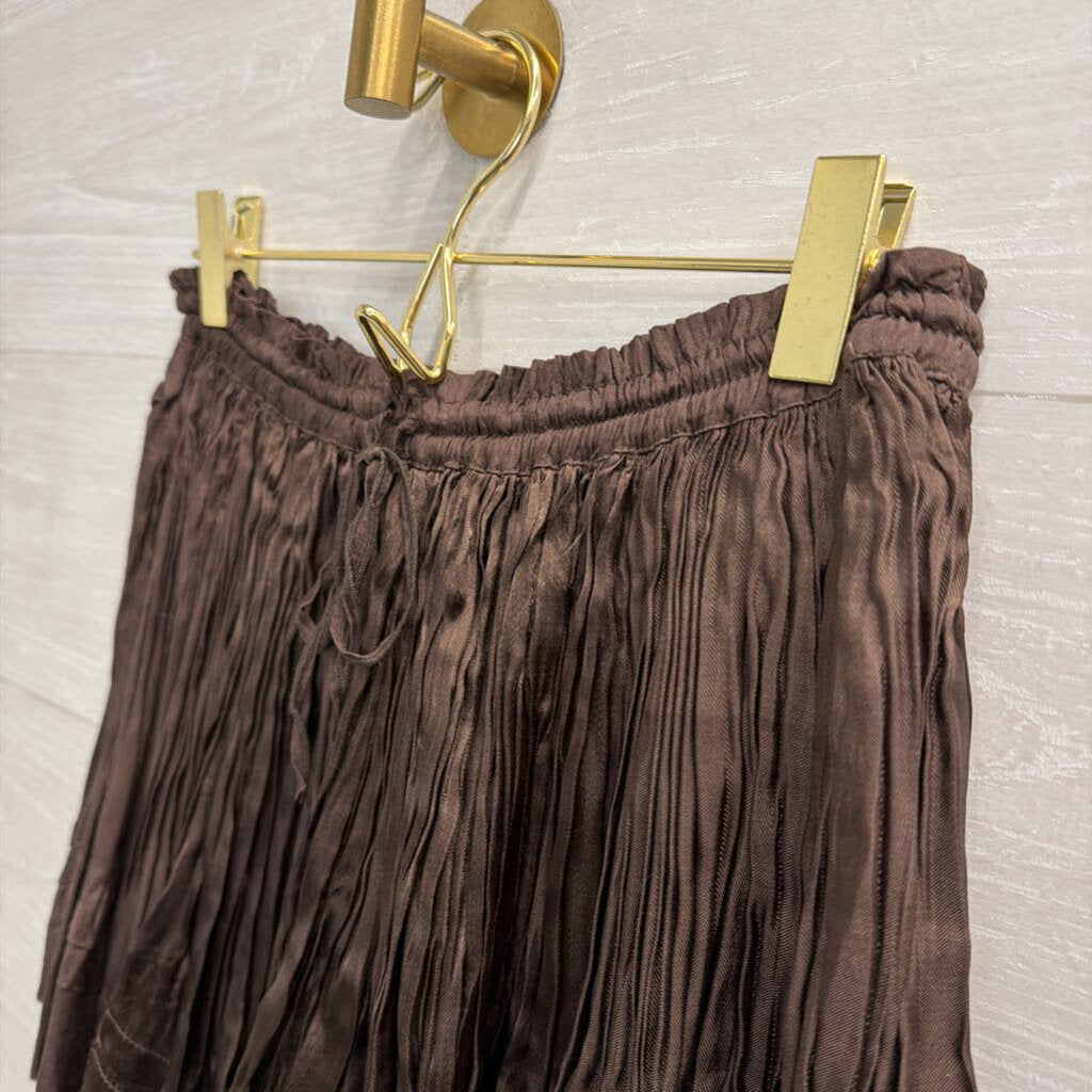 FP One Brown Silky Third Charm Shine Mini Skirt Small